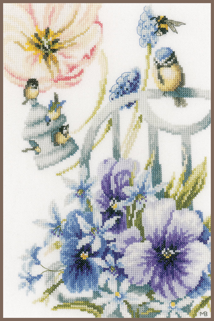 Blue Tits & Violets Cross Stitch Kit ~ Lanarte SALE