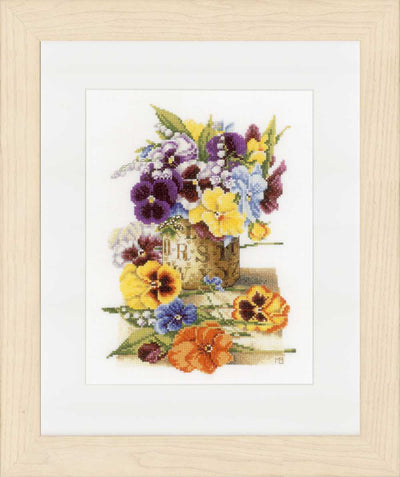 Pot of Pansies (Evenweave) Counted Cross Stitch Kit Vervaco