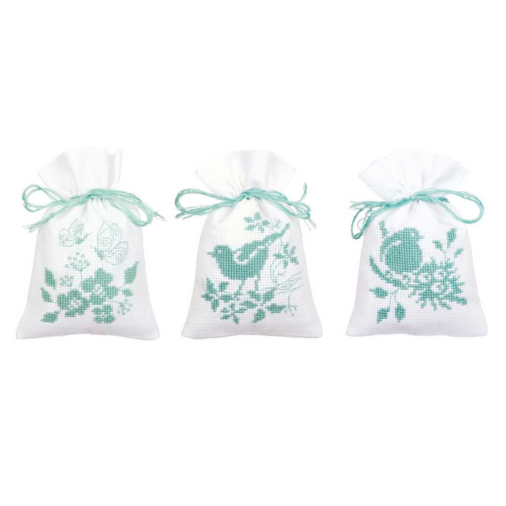 Birds and Blossoms: Set of 3 Pot Pourri Bags Cross Stitch Kit Vervaco