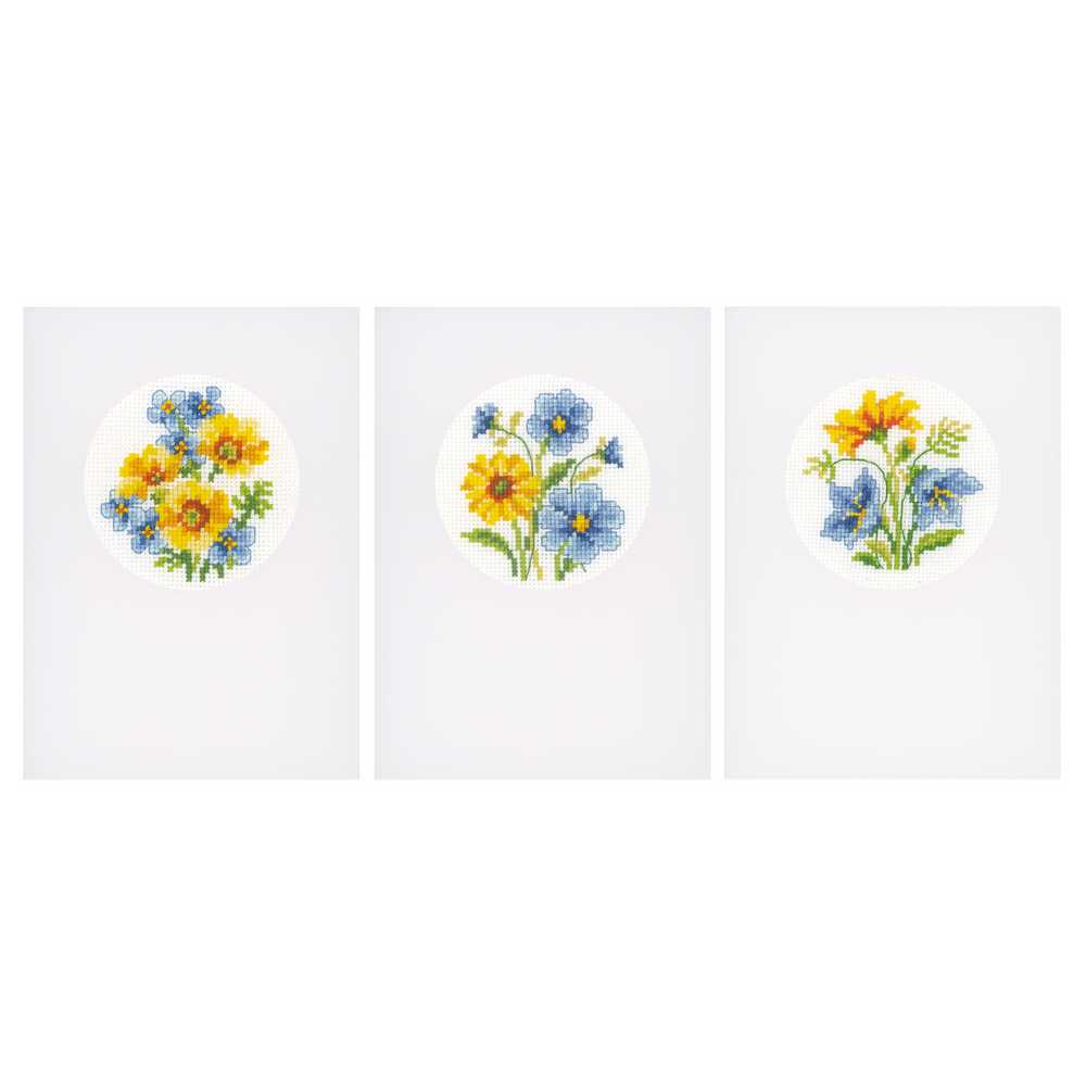 Blue and Yellow Flowers: Set of 3 Cards Cross Stitch Kit by Vervaco