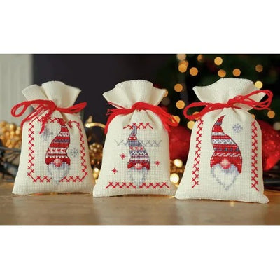 Vervaco Cross Stitch Pot Pourri Bags - Set 3 Christmas Gnomes SALE