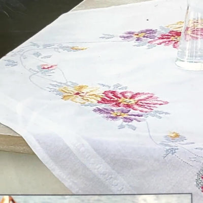 Colourful Flowers Tablecloth Cross Stitch Kit Vervaco SALE