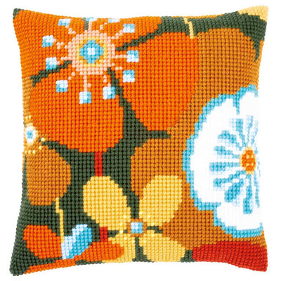 Vervaco Cross Stitch Cushion Kit - Retro Flowers 2