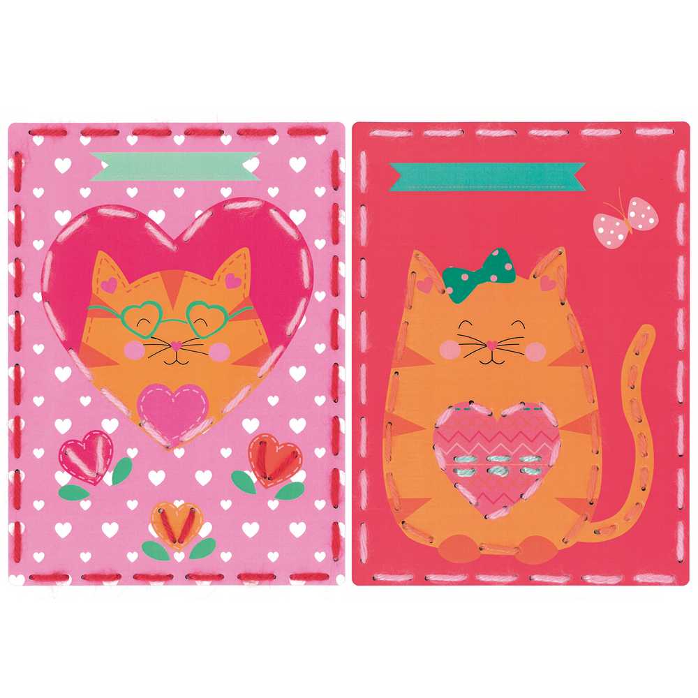 Cards: Cat with Hearts: Set of 2 Embroidery Kit Vervaco