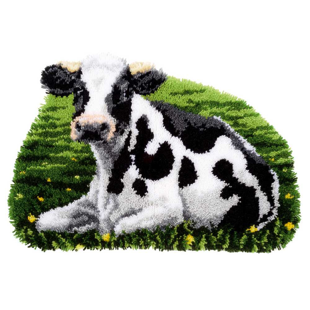 Rug: Shaped: Cow Resting Latch Hook Kit Vervaco – Very Crafty