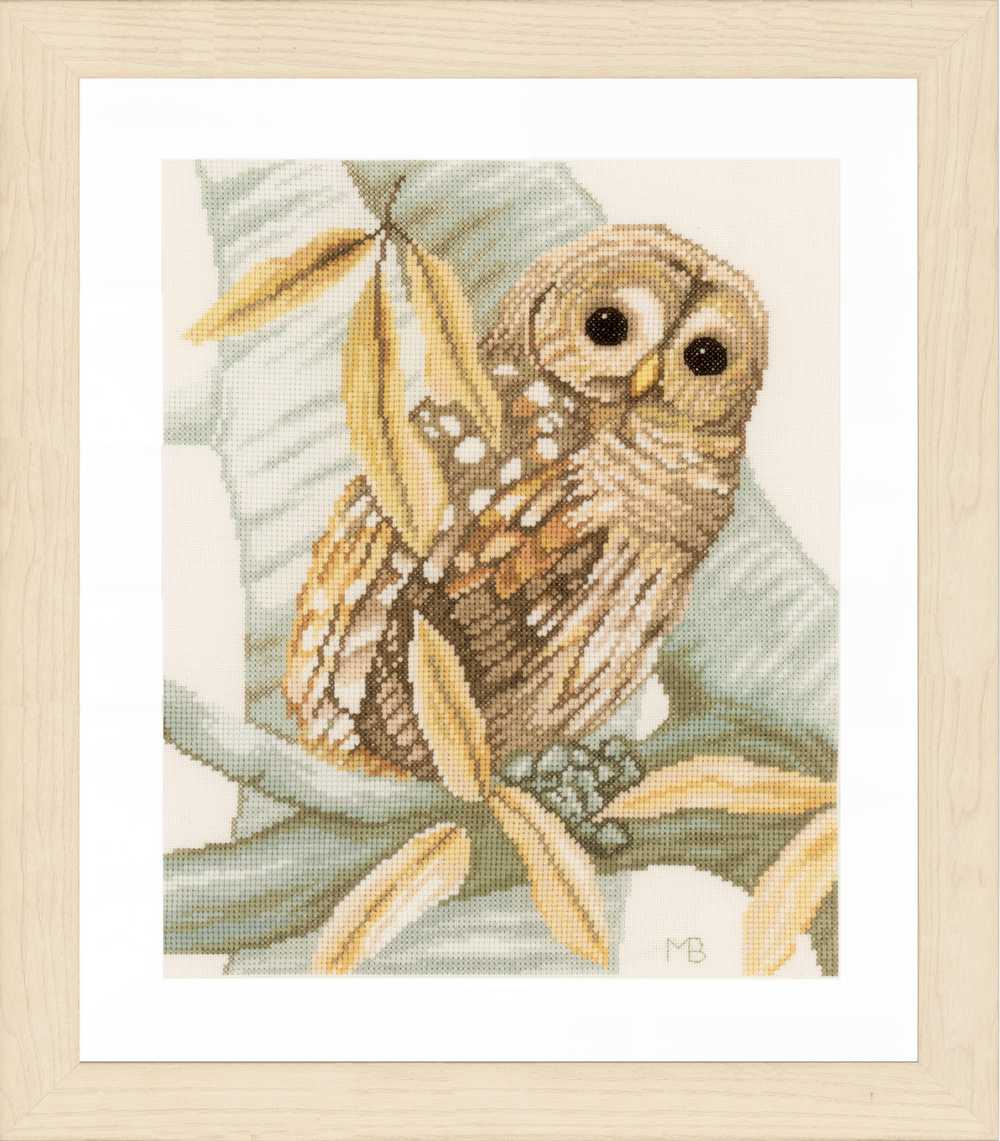 Owl and Autumn Leaves Counted Cross Stitch Kit Lanarte