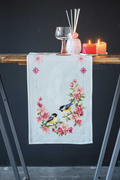 Vervaco Cross Stitch Table Runner Kit - Birds and Blossoms