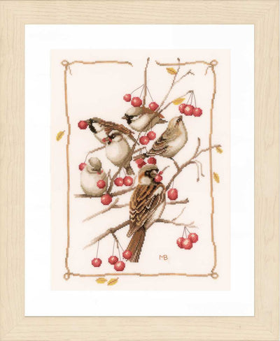 Sparrows and Currant Bush (Evenweave) Counted Cross Stitch Kit Lanarte