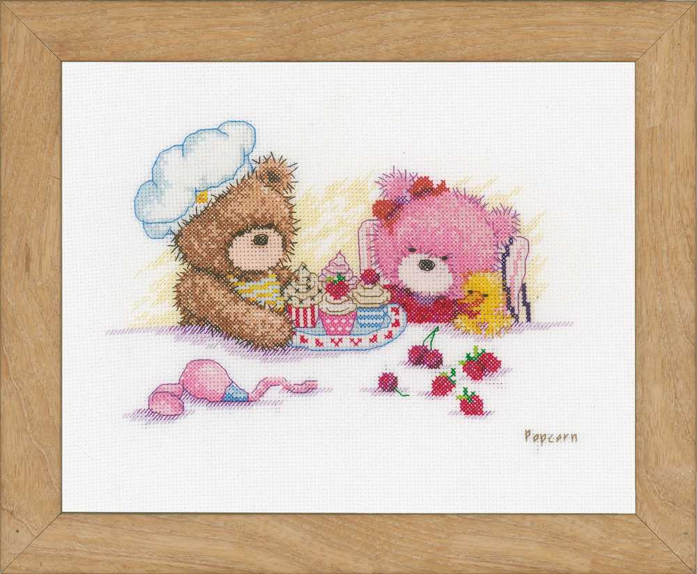 Popcorn & Brie Bear Cross Stitch Kit Vervaco