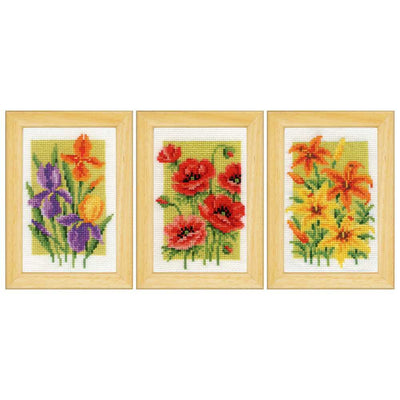 Vervaco Cross Stitch Kit - Set 3 Miniatures Summer Flowers