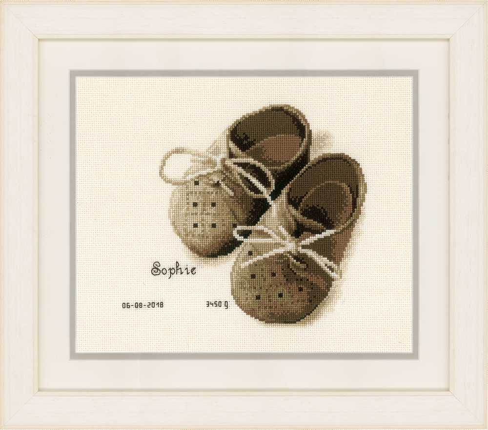 First Shoes Birth Sampler Cross Stitch Kit Vervaco