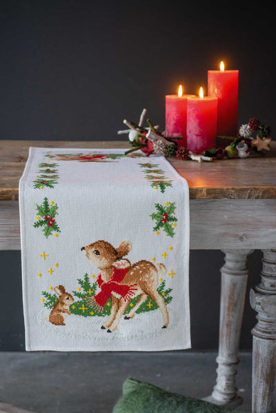 Vervaco Cross Stitch Kit - Little Deer with Bunny Table Runner