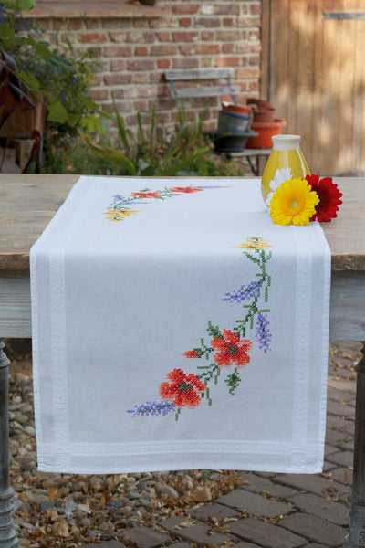 Vervaco Cross Stitch Table Runner Kit - Flowers and Lavender