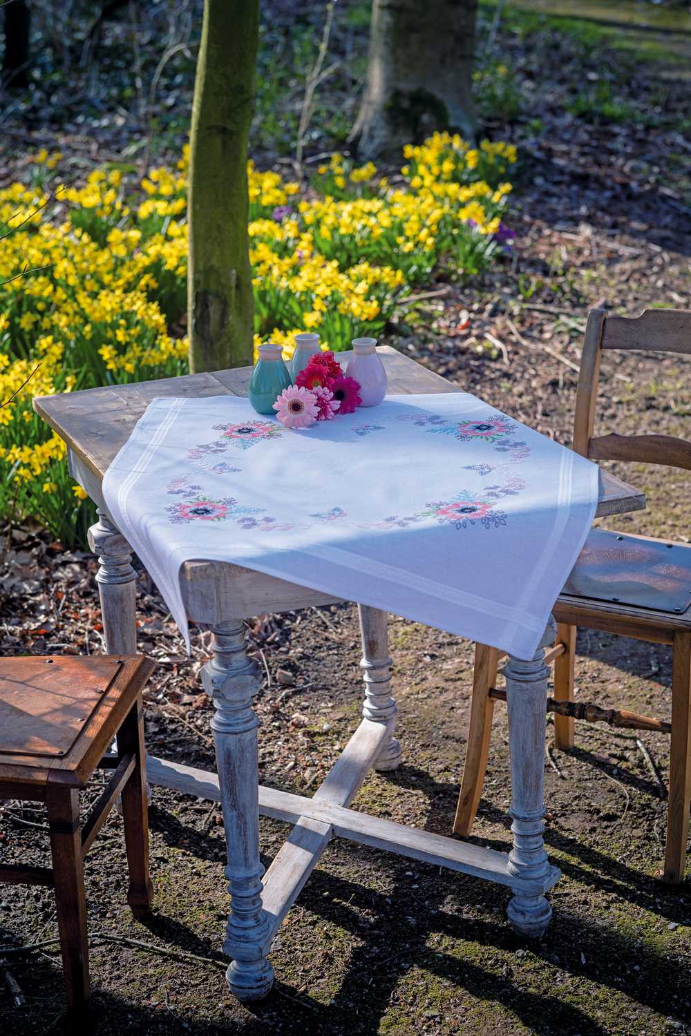 Vervaco Cross Stitch Kit - Pastel Flowers Tablecloth