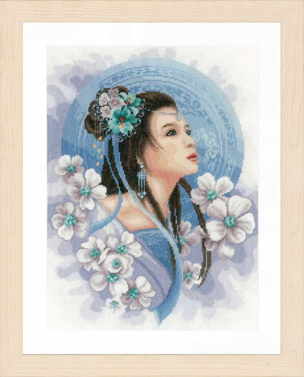 Asian Lady in Blue (Evenweave) Counted Cross Stitch Kit Lanarte