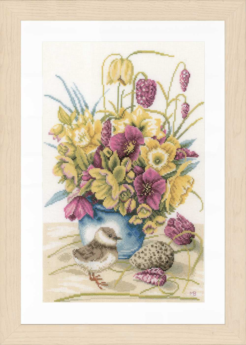 Flowers & Lapwing (Evenweave) Counted Cross Stitch Kit Lanarte