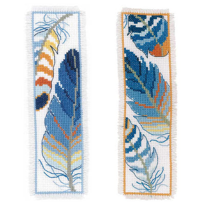 Vervaco Cross Stitch Kit - Blue Feathers Pk 2 Bookmarks Kit
