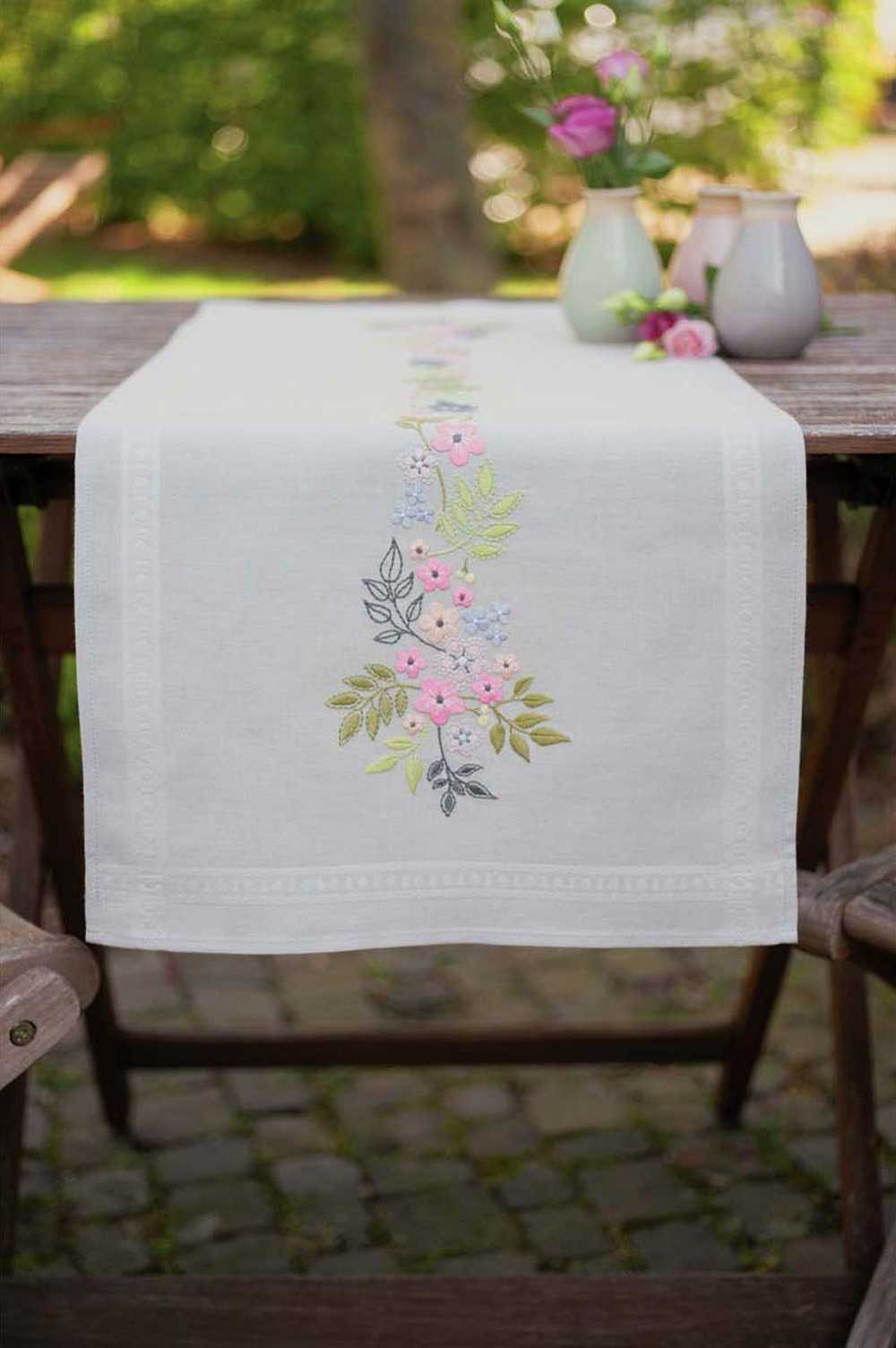 Flowers & Leaves Table Runner Cross Stitch Kit - Vervaco