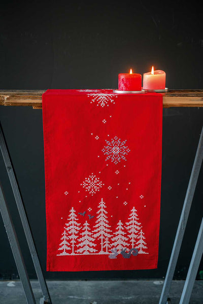 Vervaco Embroidery Kit - Christmas Trees and Forest Animals Table Runner