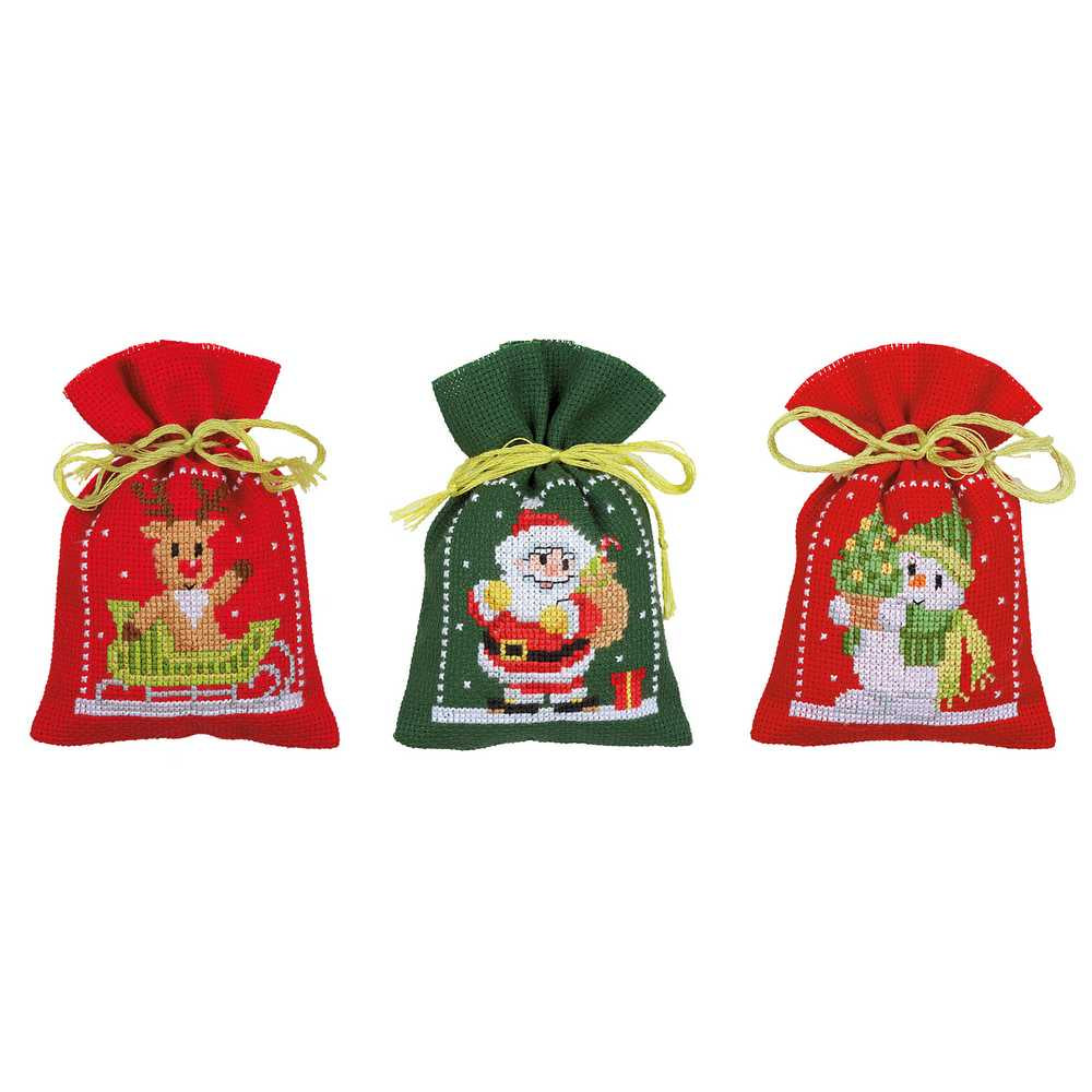 Vervaco Cross Stitch Kit - Christmas Figures Pk 3 Pot Pourri Bags Kit