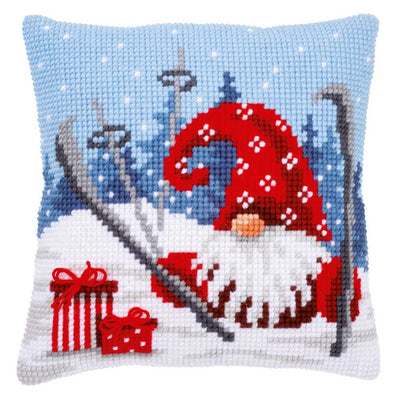 Vervaco Cross Stitch Kit - Christmas Gnome Skiiing Cushion Kit