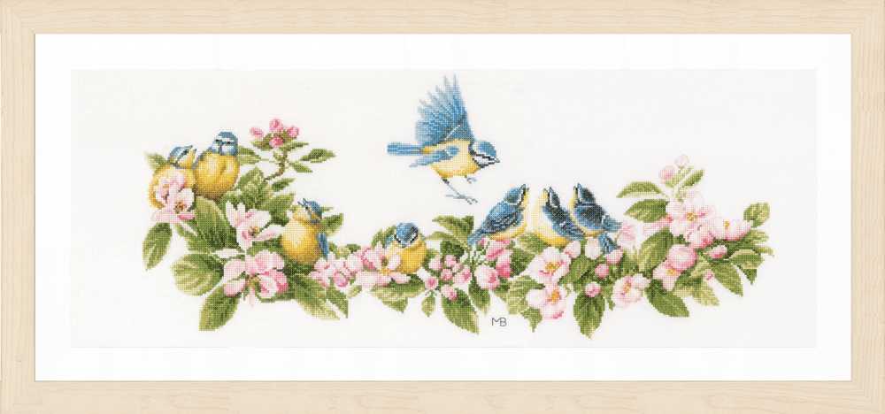 Lanarte Cross Stitch Kit - Blue Tits and Blossoms (Evenweave)
