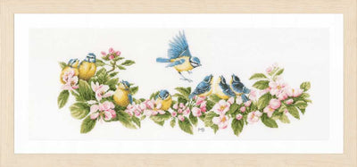 Lanarte Cross Stitch Kit - Blue Tits and Blossoms (Evenweave)
