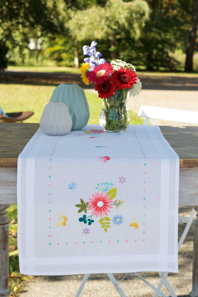 Vervaco Cross Stitch Table Runner Kit - Flowers and Butterflies