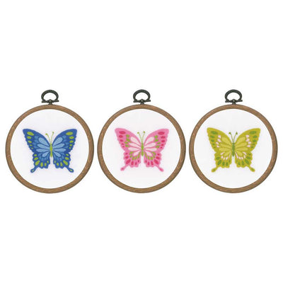 Butterflies: Set of 3 Embroidery Kit with Hoop by Vervaco