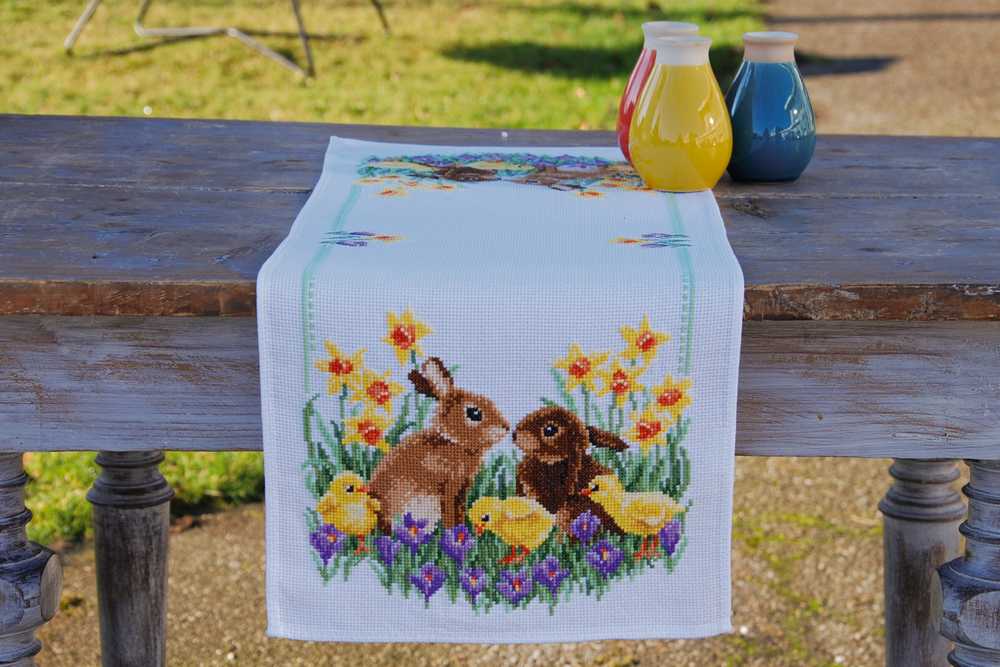 Rabbits and Chicks Table Runner Cross Stitch Kit by Vervaco