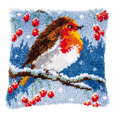 Vervaco Latch Hook Cushion Kit - Red Robin in Winter