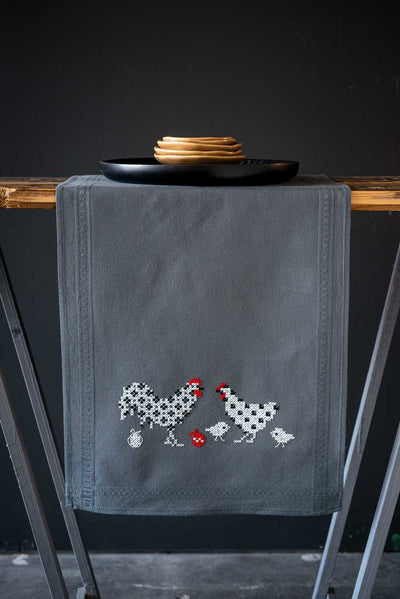Vervaco Embroidery Kit - Rooster and Chicken Table Runner