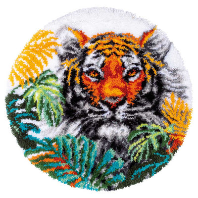 Vervaco Latch Hook Rug Kit - Tiger with Jungle Leaves