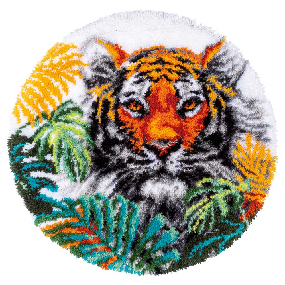 Vervaco Latch Hook Rug Kit - Tiger with Jungle Leaves