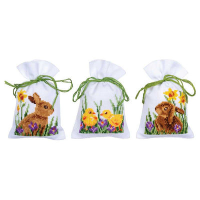Vervaco Cross Stitch Pot Pourri Bags - Set 3 Rabbits with Chicks
