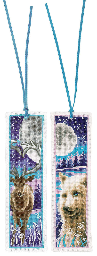 Vervaco Cross Stitch Kit - Wolf and Deer with Moon Bookmarks Set of 2