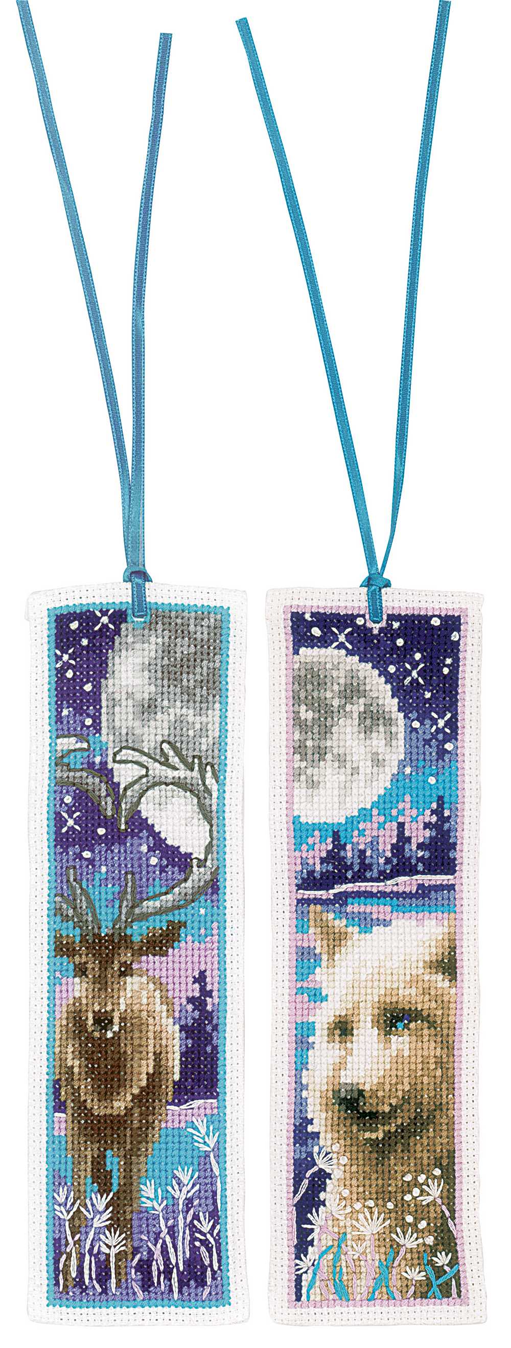 Vervaco Cross Stitch Kit - Wolf and Deer with Moon Bookmarks Set of 2