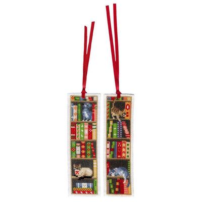 Vervaco Cross Stitch Kit - Set 2 Cats in Bookshelf Bookmarks
