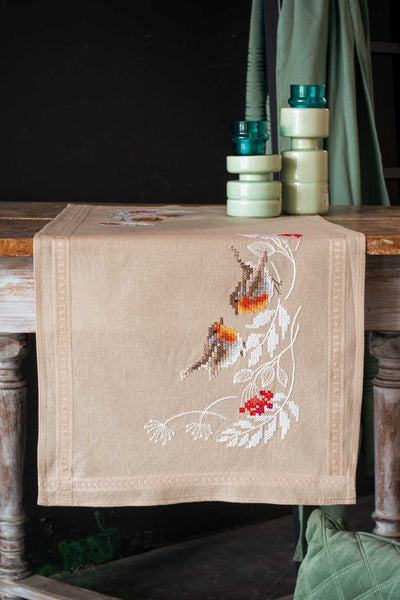 Vervaco Embroidery Kit - Robins in Winter Table Runner