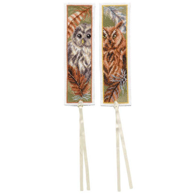 Vervaco Cross Stitch Kit - Set 2 Owls with Feathers Bookmarks
