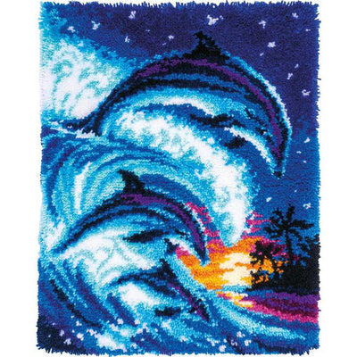 Vervaco Latch Hook Kit - Dolphins in Tropical Atmosphere Rug