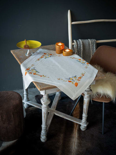 Chickadees with Cape Gooseberry Tablecloth Embroidery Kit - Vervaco