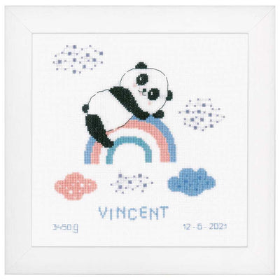 Vervaco Cross Stitch Kit - Panda on a Rainbow Birth Sampler