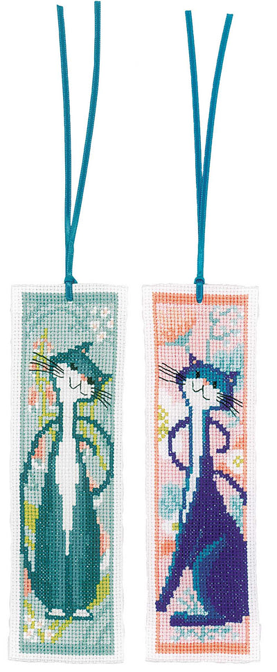 Vervaco Cross Stitch Kit - Flower Cats Bookmarks Set of 2