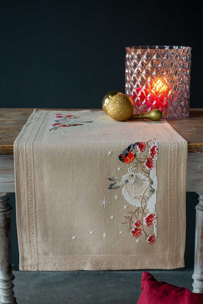 Vervaco Embroidery Kit - Snow Hare and Goldfinch Table Runner