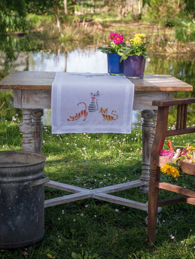 Vervaco Cross Stitch Table Runner Kit - Striped Cats