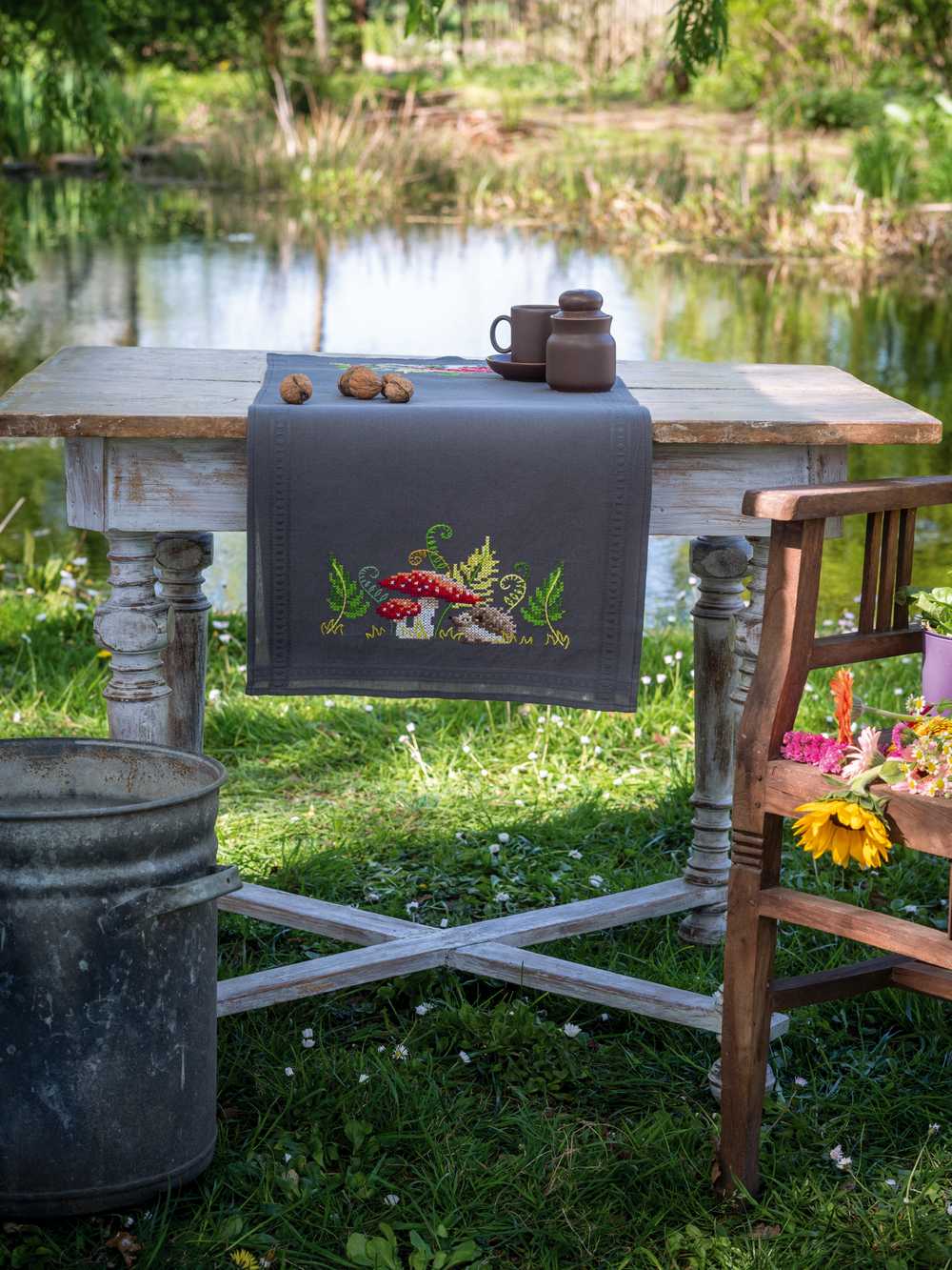 Vervaco Embroidery Kit - Little Hedgehog with Ferns Table Runner