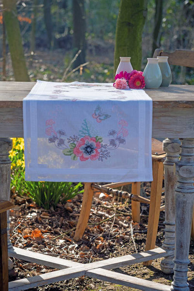 Vervaco Cross Stitch Kit - Pastel Flowers Table Runner