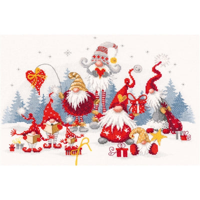 Christmas Meeting Gnomes Cross Stitch Kit Vervaco Evenweave