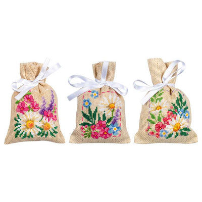 Vervaco Cross Stitch Kit - Spring Flowers Pot Pourri/Gift Bags